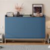 Queen Size Murphy Bed With Iron Legs, Modern Design - Blue - Image 21