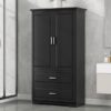 Tall Bathroom Storage Cabinet, Cabinet With 2 Doors And Drawers, Adjustable Shelf - Black - Image 25