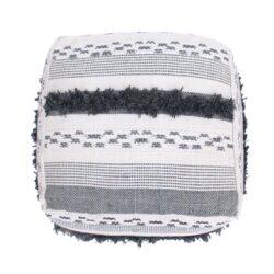 Karim - Faux Yarn Large Pouf, Durable - Ivory / Gray