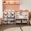 Kids Toy Storage Organizer With 2 Tier Bookshelf And 12 Toy Bins - Pink - Image 9