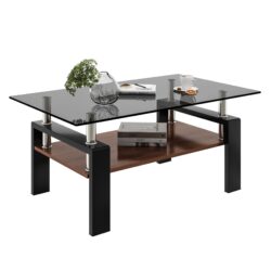 Modern Rectangular Coffee Table With Tempered Glass Top Layer - Gray