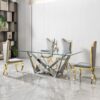 Clear Glass With Polished Stainless Steel Base Dining Table - Silver - Image 5
