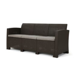 Outdoor 3 Seater Rattan Sofa With Water Resistant Cushions - Brown / Mix Beige