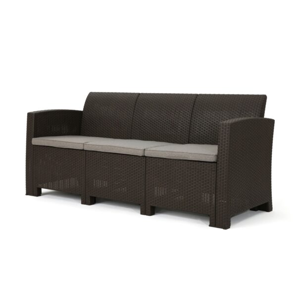 Outdoor 3 Seater Rattan Sofa With Water Resistant Cushions - Brown / Mix Beige