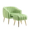 Velvet Accent Chair With Ottoman, Modern Tufted Barrel Chair Ottoman Set For Living Room Bedroom, Golden Finished - Grass Green - Image 5