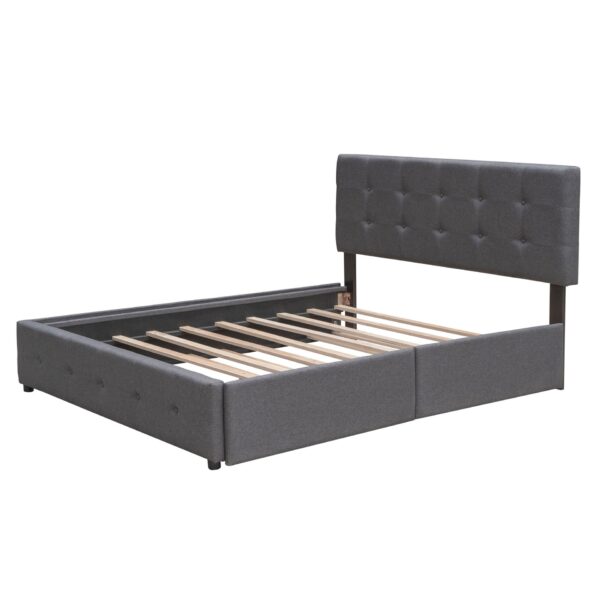 Queen Size Upholstered Platform Bed With 2 Drawers And 1 Twin Long Trundle - Dark Gray