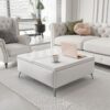 Modern Wood And Fabric Square Storage Ottoman Coffee Table With Lift - Top Design - Upholstered Bench For Living Room Organization - White - Image 5