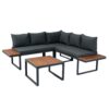 4 Piece L-Shaped Patio Wicker Outdoor 5 Seater Sectional Sofa Seating Group Conversation Sets With Side Table & Cushions - Dark Gray - Image 16