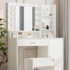 Vanity Desk With Mirror & Light, Large Drawer Three Level Storage Dresser, 3 Lighting Modes Adjustable Brightness, Bedroom Dressing Table (With Stool) - White - Image 6