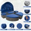 Outdoor Rattan Daybed Sunbed With Retractable Canopy Wicker Furniture, Round Outdoor Sectional Sofa Set - Gray Wicker Furniture Clamshell Seating With Washable Cushions, Backyard, Porch - Blue - Image 13