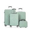 4 Piece Lightweight Suitcase, 14" Makeup Box, Aircraft Wheels (14/20/24/28) - Olive Green - Image 4