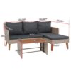 3 Piece Patio Sectional Wicker Rattan Outdoor Furniture Sofa Set Natural Wicker And Cushion - Yellow / Dark Gray - Image 3