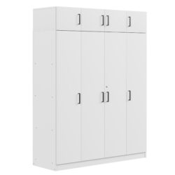 Contemporary 4 Door Wardrobe With Drawer And Top Cabinet - White