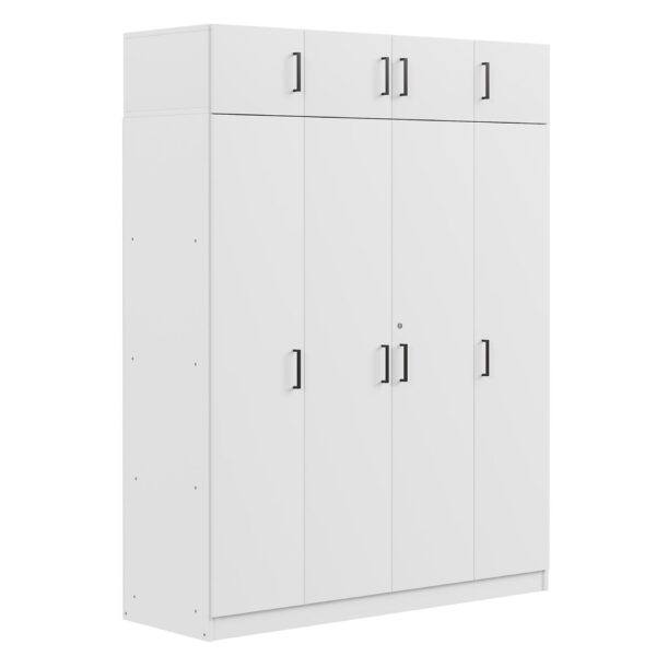 Contemporary 4 Door Wardrobe With Drawer And Top Cabinet - White