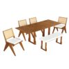 Modern 6 Piece Extendable Dining Table Set With 4 Wicker Back Upholstered Dining Chairs And Long Bench, 2 Removable Leaf - Walnut - Image 10