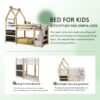 Twin Over Twin House Bunk Bed With White Storage Staircase And 2 Blackboards - White / Natural - Image 20