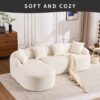 Compression Sofa: Combining Chaise Longue With 3 Seater, Wood Grain Chenille Fabric, Full Sponge Compression Sofa, Combined Sofa With 4 Pillows For Living / Home Furniture / Apartment - White - Image 6