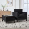 Farmhouse Upholstered Accent Chair With Ottoman Wood Base, Reversible Lid Coffee Table For Living Room Or Office - Black - Image 7