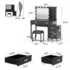 Vanity Desk With Lights, Makeup Vanity Set With Charging Station, Dressing Table With 5 Drawers And Cabinet, Vanity Mirror 3 Lighting Color Adjustable - Black - Image 3