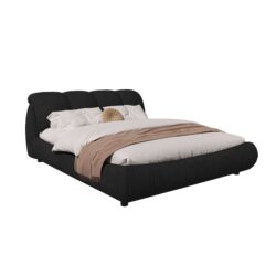 King Size Luxury Upholstered Platform Bed With Oversized Padded Backrest And Solid Wood Frame, Suitable For Multiple Heights Of Mattresses - Black
