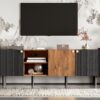Mid Century TV Stand & 3 Cabinets, Media Console Table For Tvs Up To 70'', Entertainment Center With Storage For Living Room - Black / Brown - Image 19