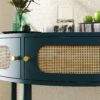 Boho Rattan Semi Circle End Table With Sliding Rattan Door, Elegant Entryway Console With Storage And Bottom Shelf - Antique Green - Image 9