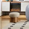 Mushroom Stool With Plush Cushion, Wooden Barrel Pipe - Greige / Walnut - Image 8