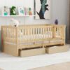 Twin Size Daybed With Fence Guardrails And 2 Drawers, Versatile Split Floor Bed & Daybed - Natural - Image 18