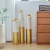 Modern Droplet Shaped Floor Vase Set Honeycomb Design, 3 Piece Metal Decorative Vases For Home Interior Display - Gold / White - Image 9