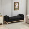 Elegant Upholstered Bench Daybed Ottoman With Nature Wood Legs & Bolster Pillows - Black Boucle - Image 6