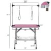 Folding Dog Pet Grooming Table Stainless Steel Frame Rubber Mat On Board, With Adjustable Arm And Clamps Pet Dog Cat Grooming Table - Pink - Image 2