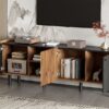 Mid Century TV Stand With 3 Cabinets, Media Console Table For Tvs Up To 70'', Entertainment Center With Storage For Living Room - Black / Brown - Image 21