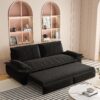 Queen Pull Out Sofa Bed, 3 In 1 Convertible Sleeper Sofa Multifunctional Velvet Loveseat Bed - Black - Image 7