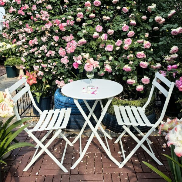 3 Piece Patio Bistro Set Of Foldable Round Table And Chairs - White