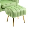 Velvet Accent Chair With Ottoman, Modern Tufted Barrel Chair Ottoman Set For Living Room Bedroom, Golden Finished - Grass Green - Image 10