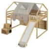 Full Size Loft Bed House Shaped Frame With Tent - Natural / Beige - Image 13