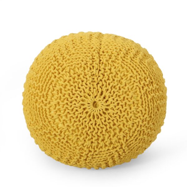 Bordeaux - Knitted Cotton Round Pouf, Versatile Ottoman Or Floor Cushion - Yellow