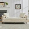 Chenille Upholstered Chaise Lounge With Nailheads, Sleeper Sofa Couch With 4 Throw Pillows & 2 Bolsters, Daybed With Rubberwood Legs - Beige - Image 4