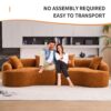Compression Sofa:4 Seater Orange Sofa With Wood Grain Chenille Fabric, 30D, 60 Hardness Full Sponge, 4 Pillows For Living Room, Home Furniture Sleeper Sectional Sofa For Apartment - Image 2