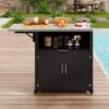Versatile Outdoor Cabinet With Folding & Expandable Work Surfaces, Ample Storage Space, And Lockable Wheels - Matte Black - Image 8