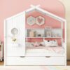 Twin Size House Bed With Trundle, Modern Design For Kids With Storage Shlef - White - Image 2
