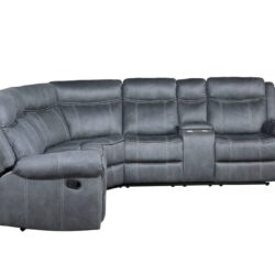 Dollum - Two Tone Nubuck Manual Recliner Sectional Sofa With USB Port Cupholder Console - Gray
