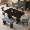 6 Piece Dining Set, Mid-Century Modern Table Set For 6 Persons With 4 Chairs And Bench, Padded Seats And Backrest - Espresso - Image 2
