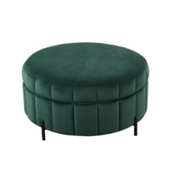 Upholstered Round Ottoman With Reversible Lid, Velvet Storage Stool, Channel Tufted Pumpkin Shape Footstool For Living Room, Bedroom And Office - Green
