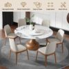 Round Modern Marble Dining Table With 8 Chairs - White / Wood - Image 3
