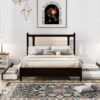 Queen Size Platform Bed With 2 Big Drawers Twin Size Trundle - Espresso - Image 12