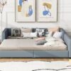 Queen & Twin Long Size Upholstered Platform Bed, Mother & Child Bed - Gray - Image 20