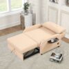 Versatile Pull Out Sofa Sleeper 3 In 1 With Wing Table & USB Charge Linen, Compact Design - Beige - Image 9