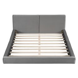 Queen Size Upholstered Platform Bed, Grounded Bed With Solid Frame - Gray