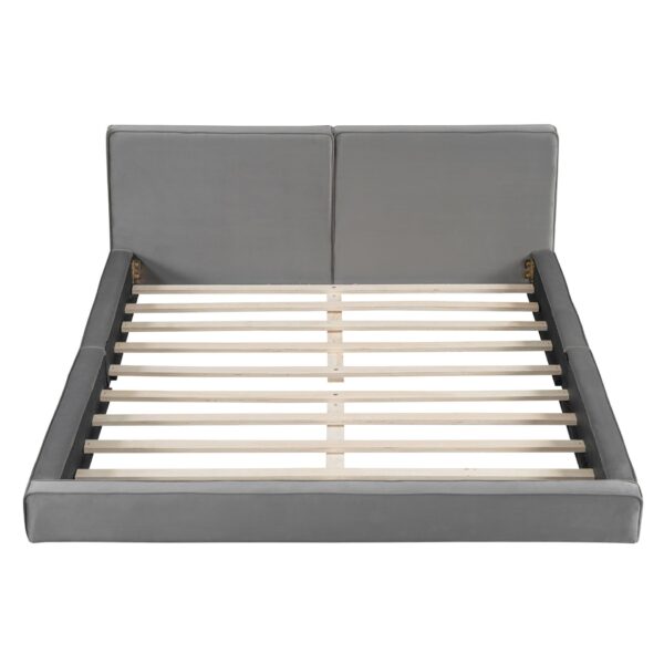 Queen Size Upholstered Platform Bed, Grounded Bed With Solid Frame - Gray